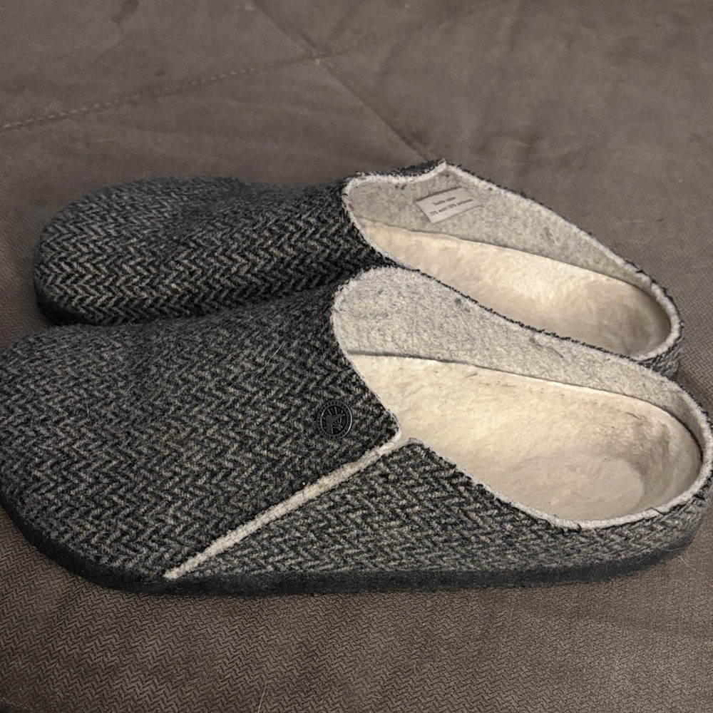 Gray Herringbone Wool Slippers - image 2